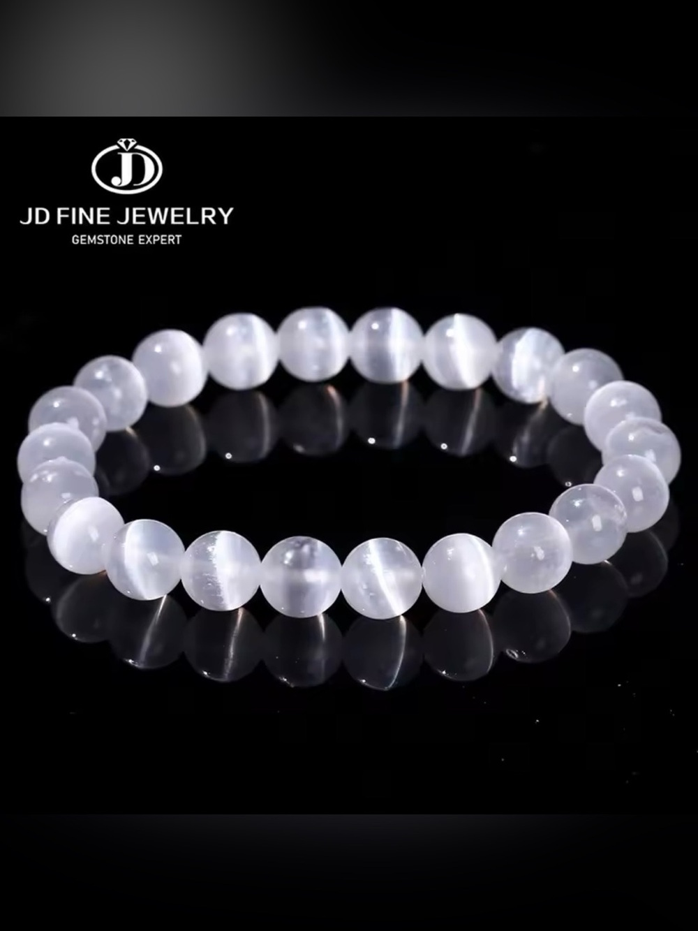 JD Gems jewelry white selenite Beaded Bracelet natural stone 6/8/10mm